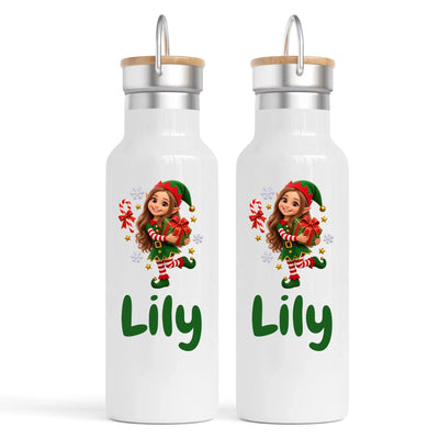 Personalised Christmas Elf Kids Cartoon Nomad Drink Bottle from Your Photo