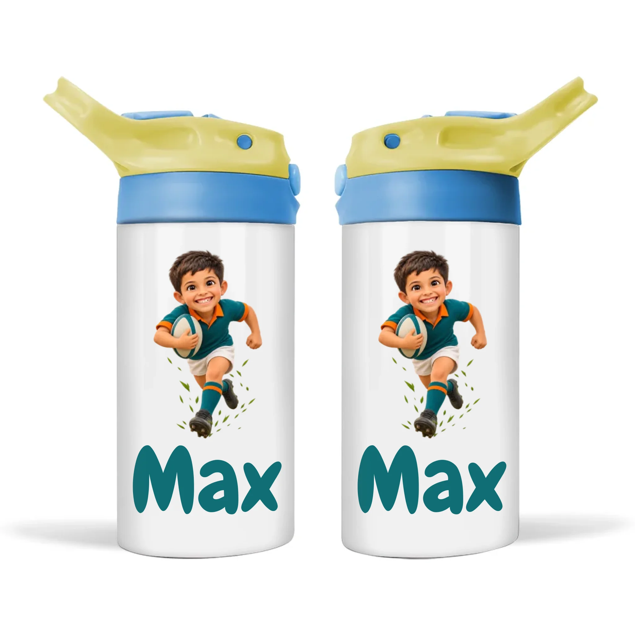 Personalised Rugby Star Kids Photo Sippy Drink Bottle