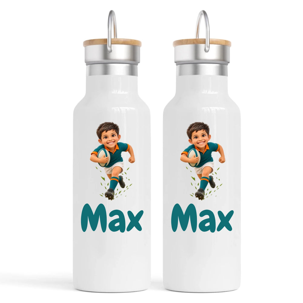 Personalised Rugby Star Kids Cartoon Nomad Drink Bottle from Your Photo