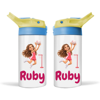 Personalised Netball Star Kids Cartoon Sippy Drink Bottle from Your Photo