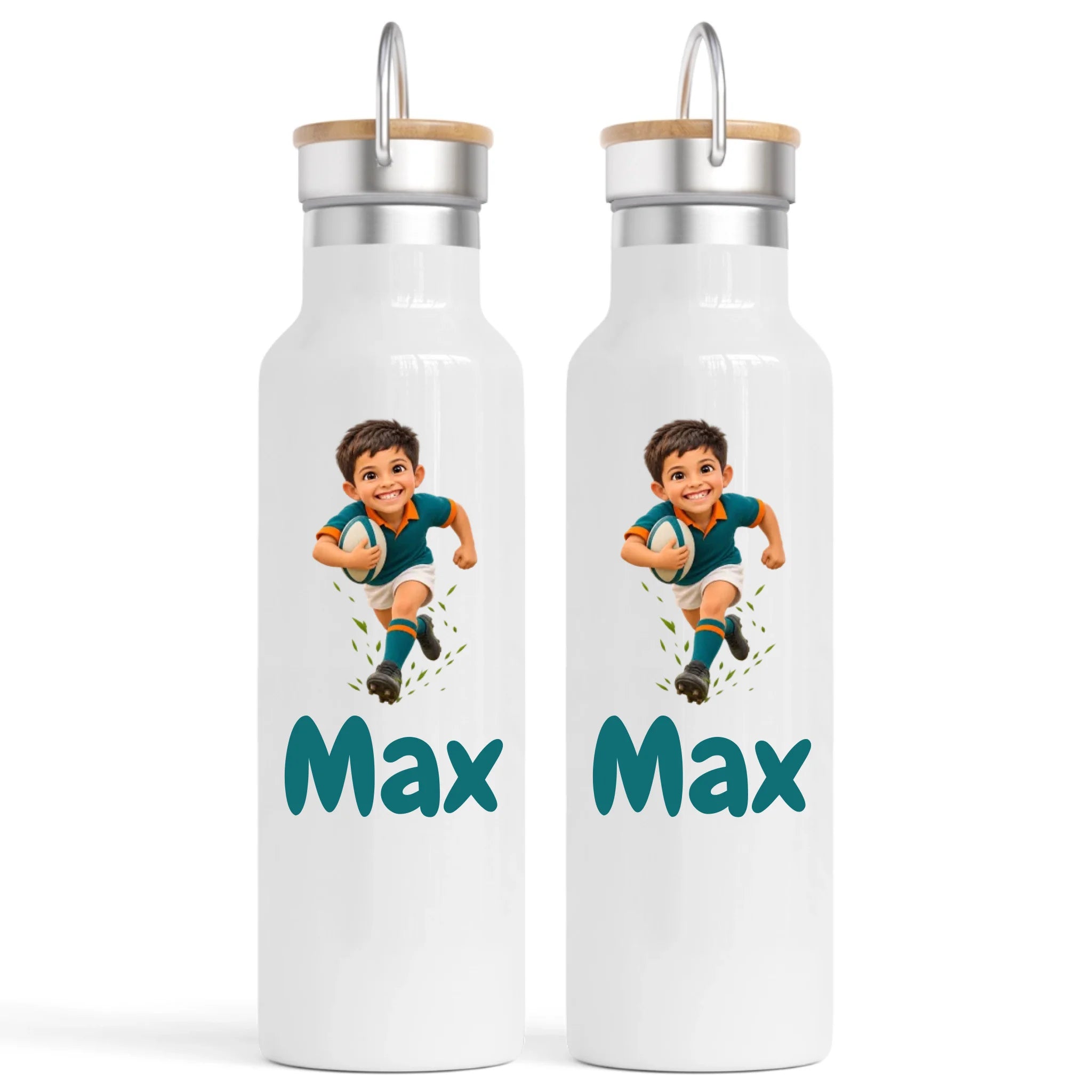 Personalised Rugby Star Kids Photo Nomad Bottle, 750ml