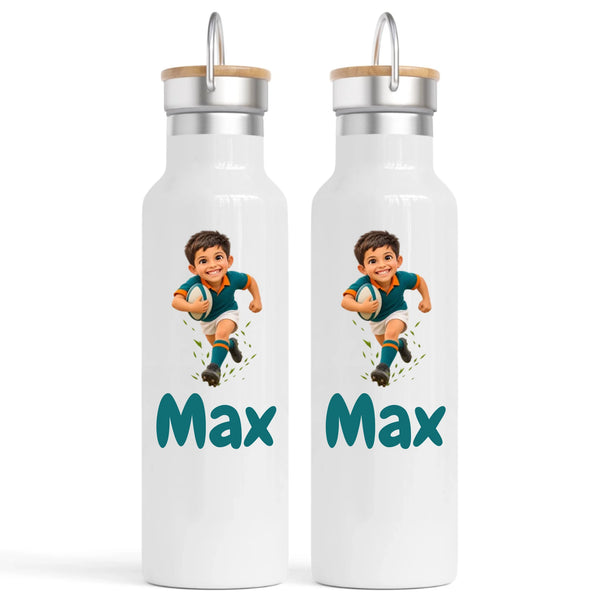 Personalised Rugby Star Kids Photo Nomad Bottle, 750ml