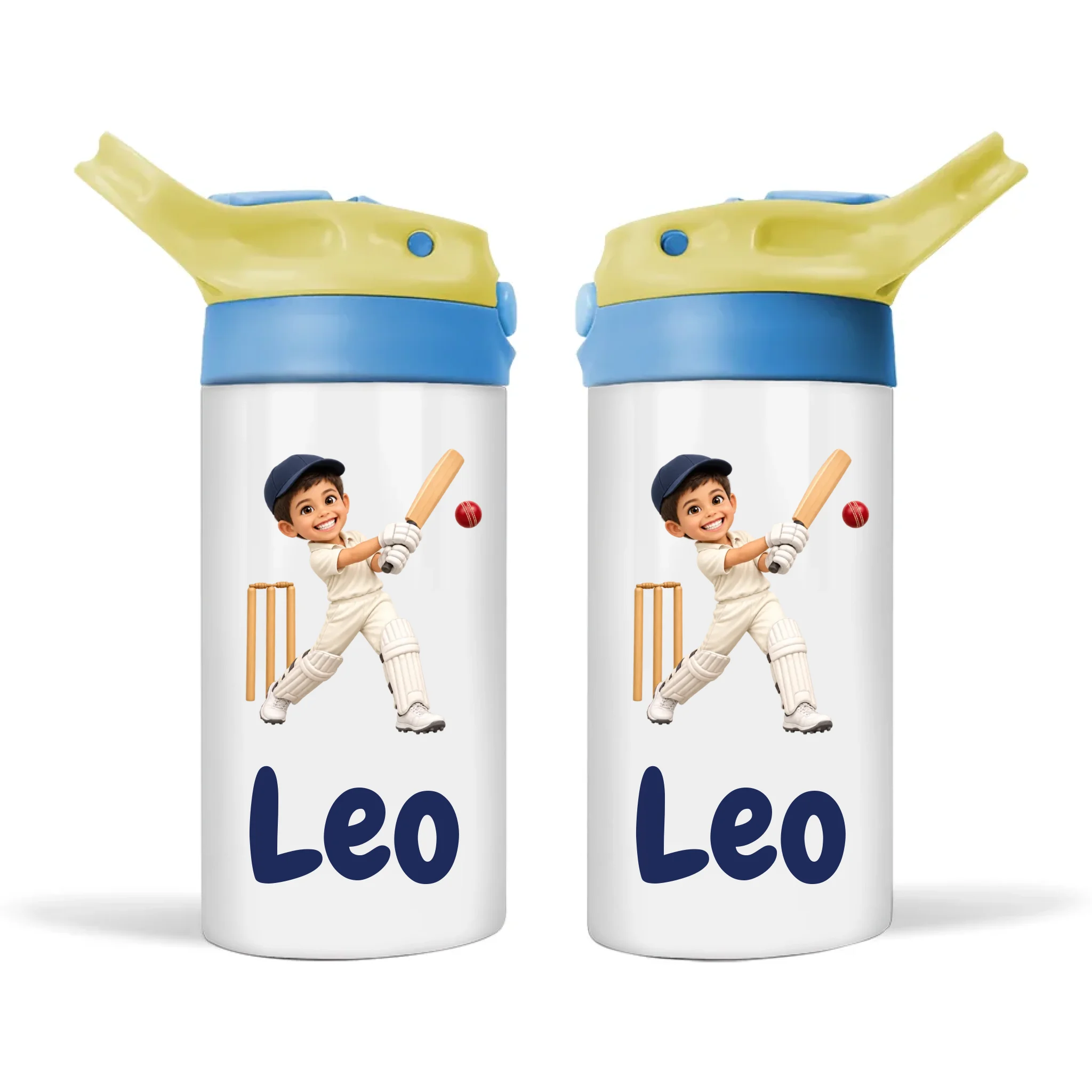 Personalised Cricket Star Kids Photo Sippy Drink Bottle