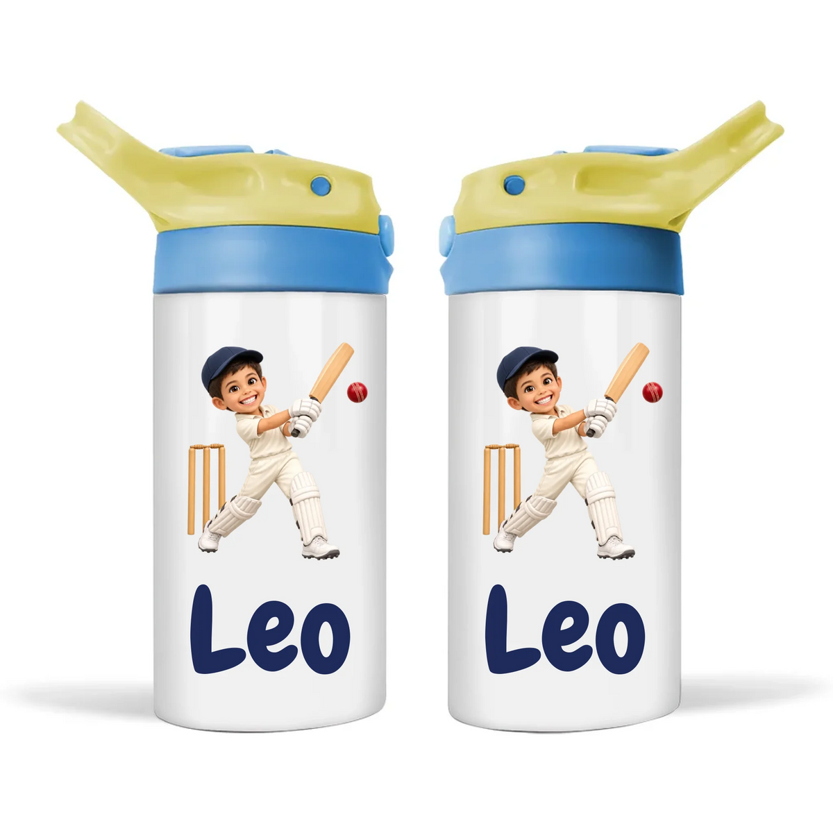 Personalised Cricket Star Kids Photo Sippy Drink Bottle