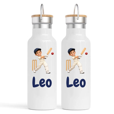 Personalised Cricket Star Kids Cartoon Nomad Drink Bottle from Your Photo
