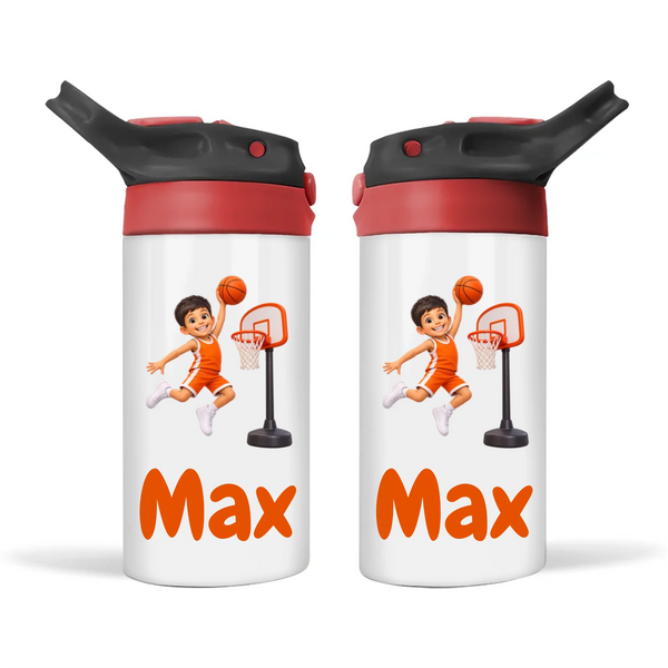 Personalised Basketball Star Kids Photo Sippy Drink Bottle, Black-Red