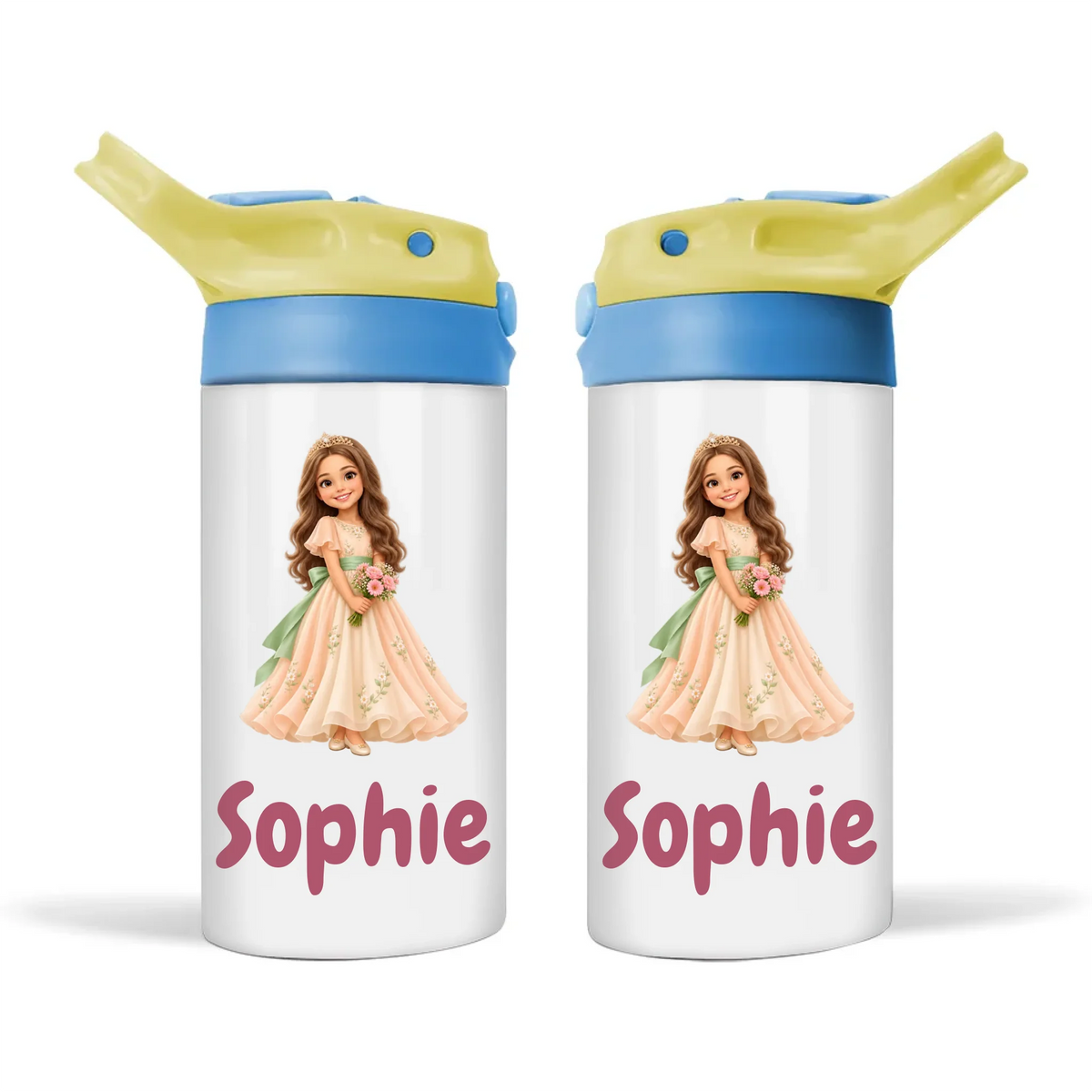 Personalised Princess and Prince Kids Cartoon Sippy Drink Bottle from Your Photo