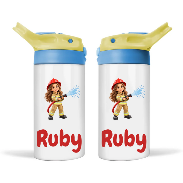 Personalised Little Firefighter Kids Photo Sippy Drink Bottle