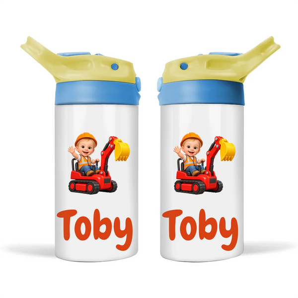 Personalised Digger Driver Kids Photo Sippy Drink Bottle