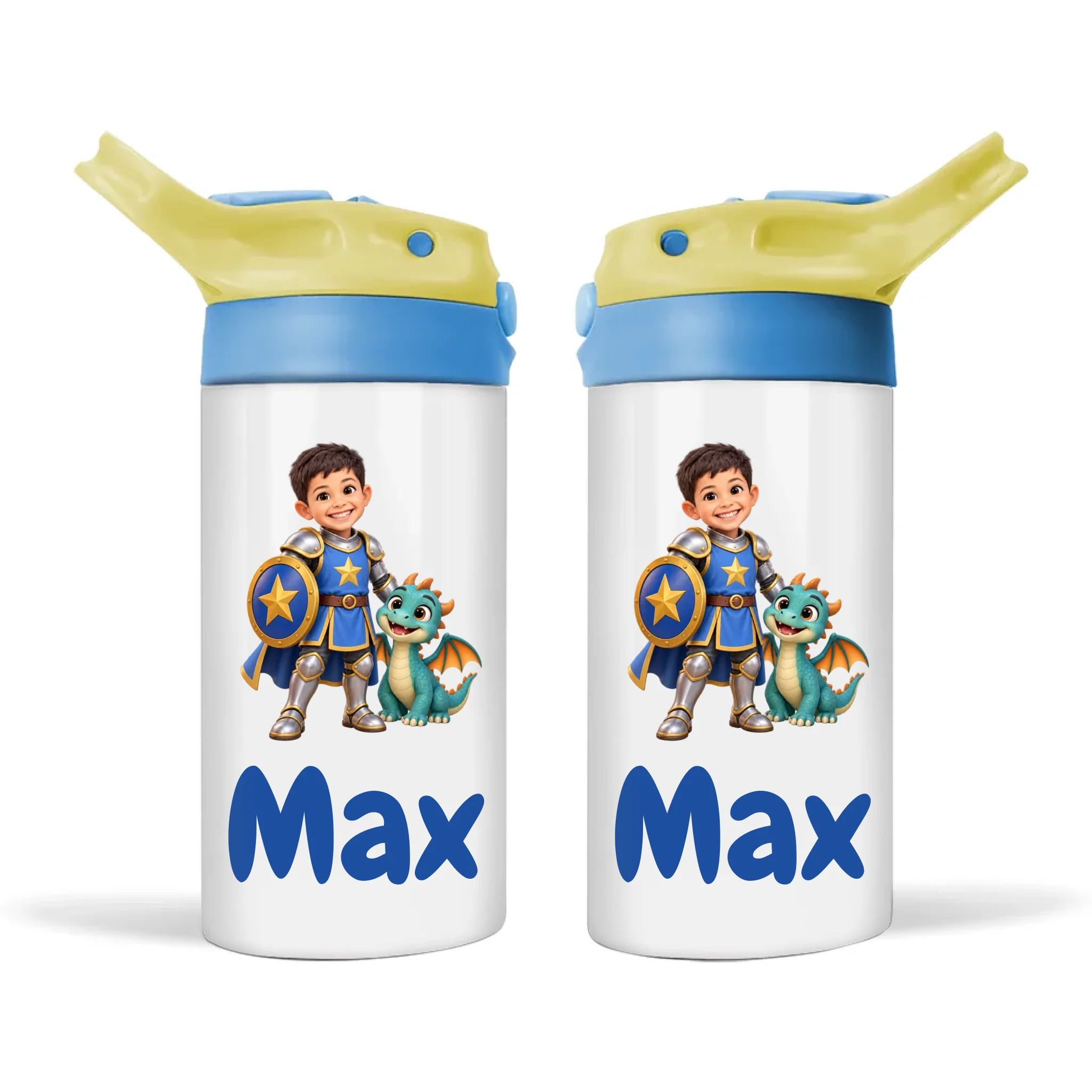 Personalised Knight and Dragon Kids Photo Sippy Drink Bottle