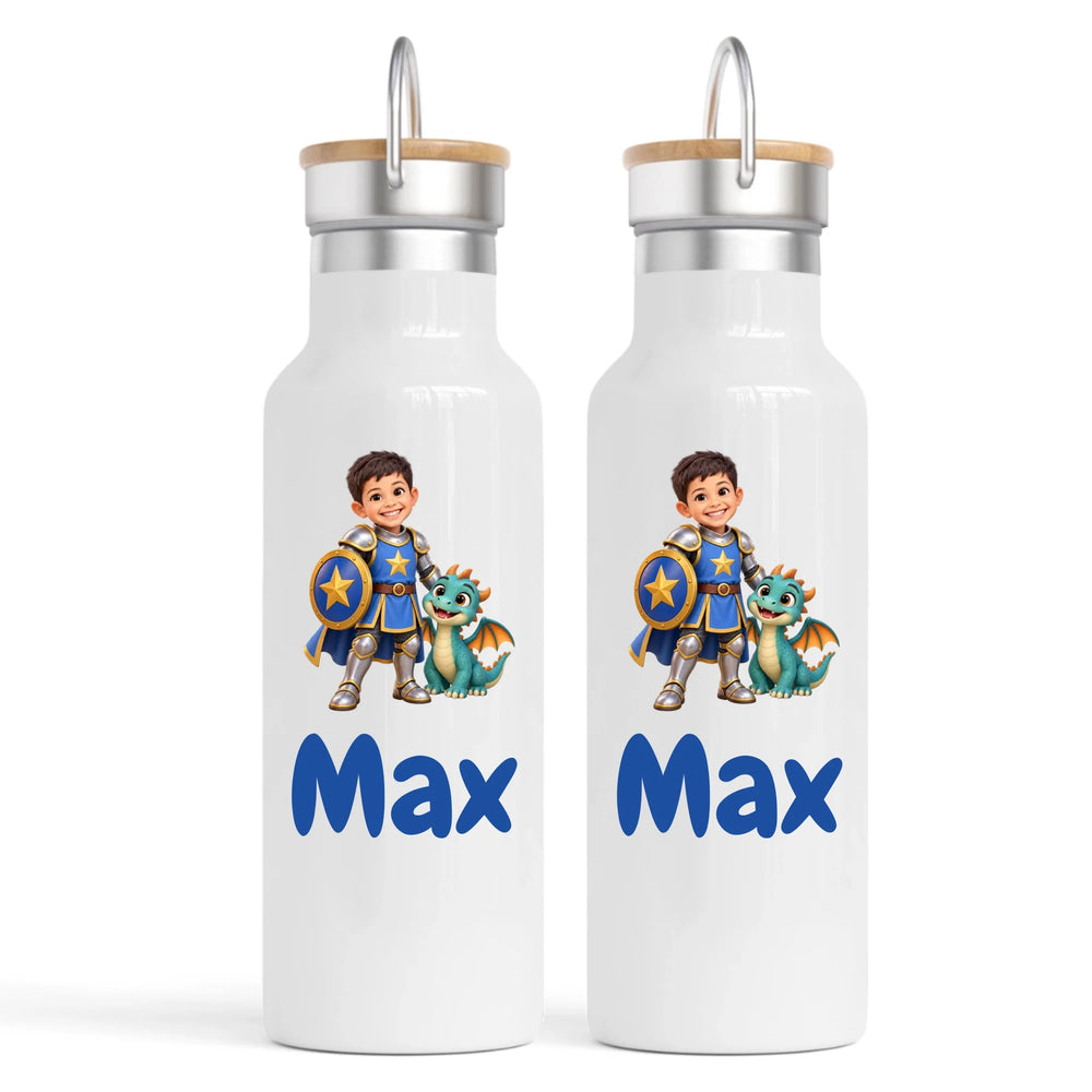 Personalised Knight and Dragon Kids Cartoon Nomad Drink Bottle from Your Photo