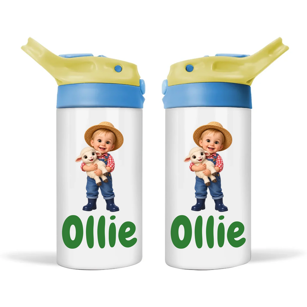 Personalised Little Farmer Kids Cartoon Sippy Drink Bottle from Your Photo