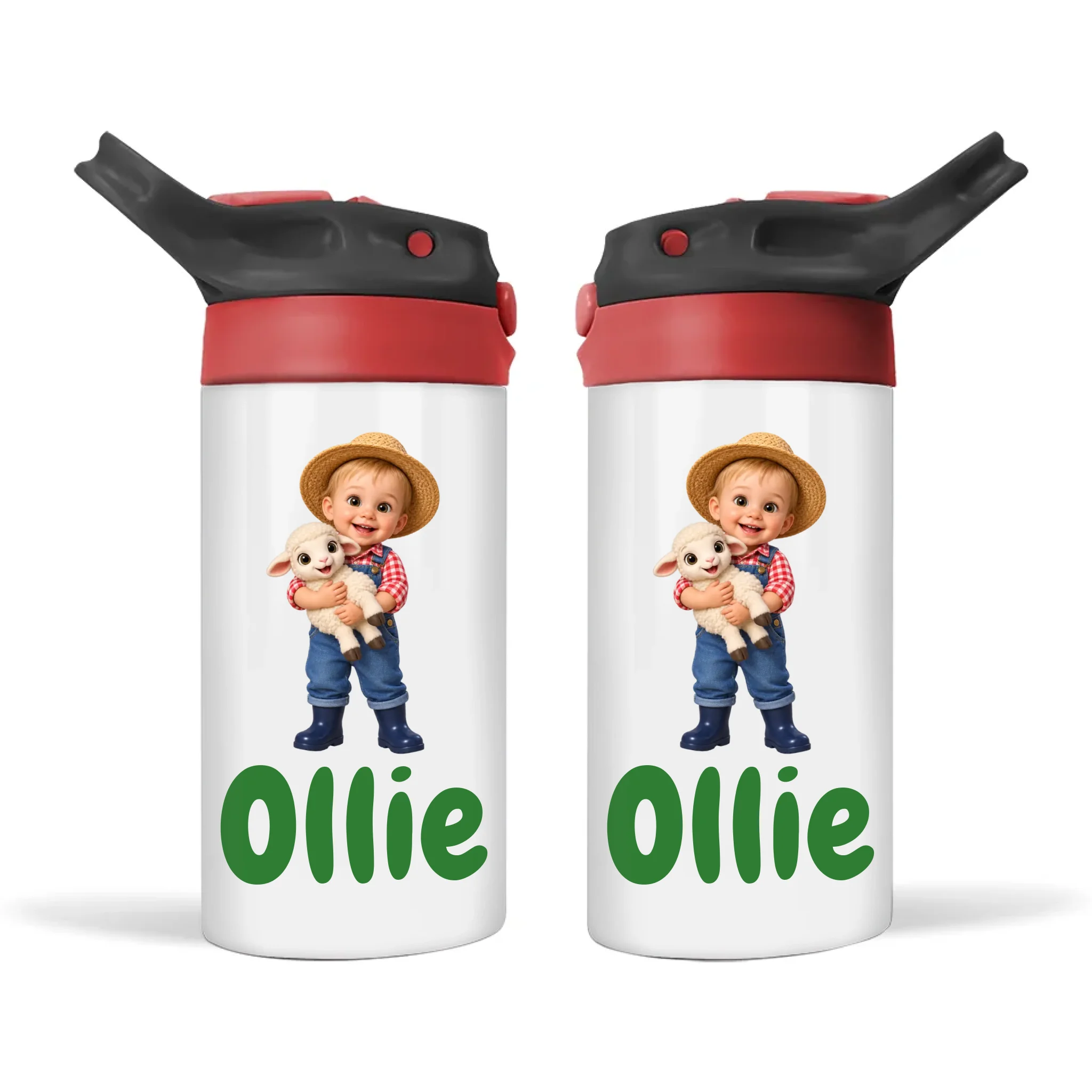Personalised Little Farmer Kids Photo Sippy Drink Bottle, Black-Red