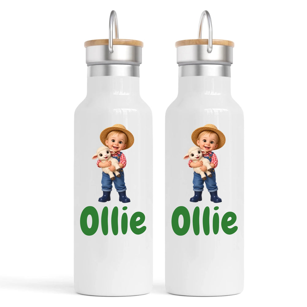 Personalised Little Farmer Kids Cartoon Nomad Drink Bottle from Your Photo