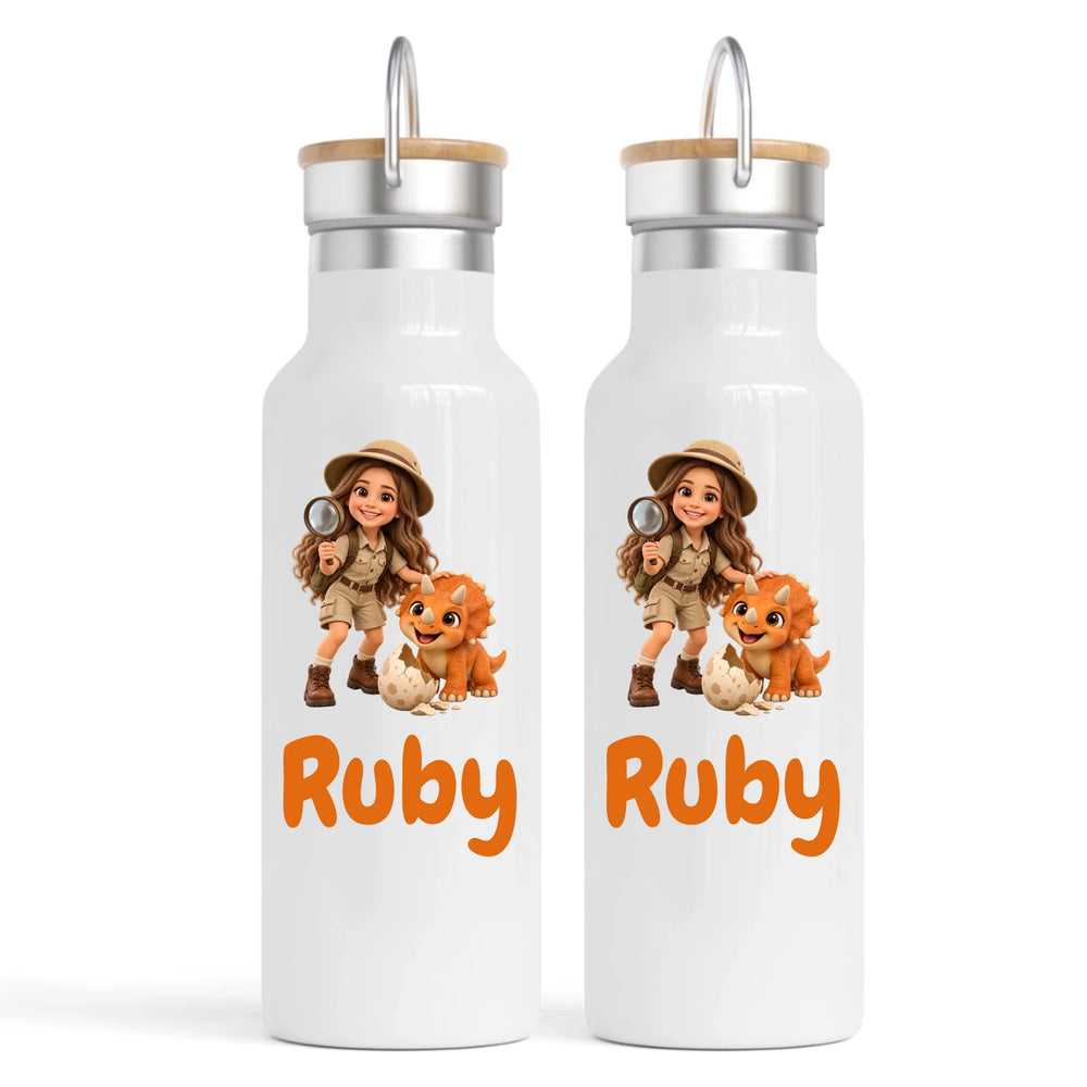 Personalised Dino Explorer Kids Cartoon Nomad Drink Bottle from Your Photo