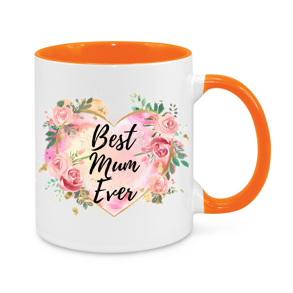 Best Mum Ever Floral Mug – Elegant Rose Heart Design – Thoughtful Mother’s Day or Birthday Gift for Mum