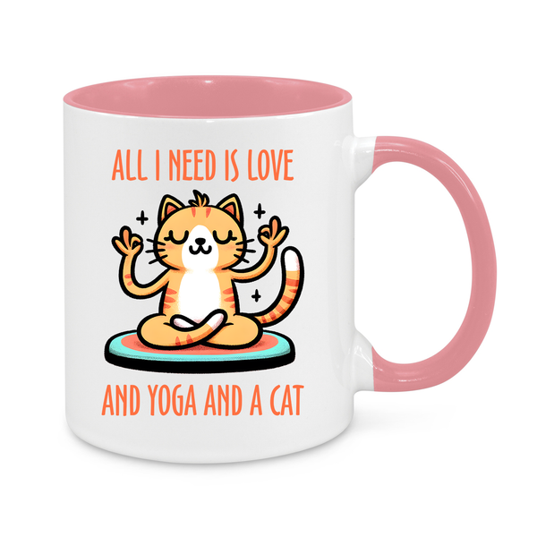 All I Need is Love, Yoga, and a Cat" Mug – Cute Meditation Cat Coffee Cup for Yoga & Cat Lovers
