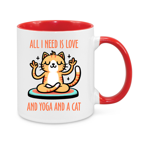 All I Need is Love, Yoga, and a Cat" Mug – Cute Meditation Cat Coffee Cup for Yoga & Cat Lovers