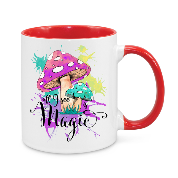 All I See is Magic Mug – Colourful Watercolor Mushroom Coffee Cup for Dreamers & Nature Lovers