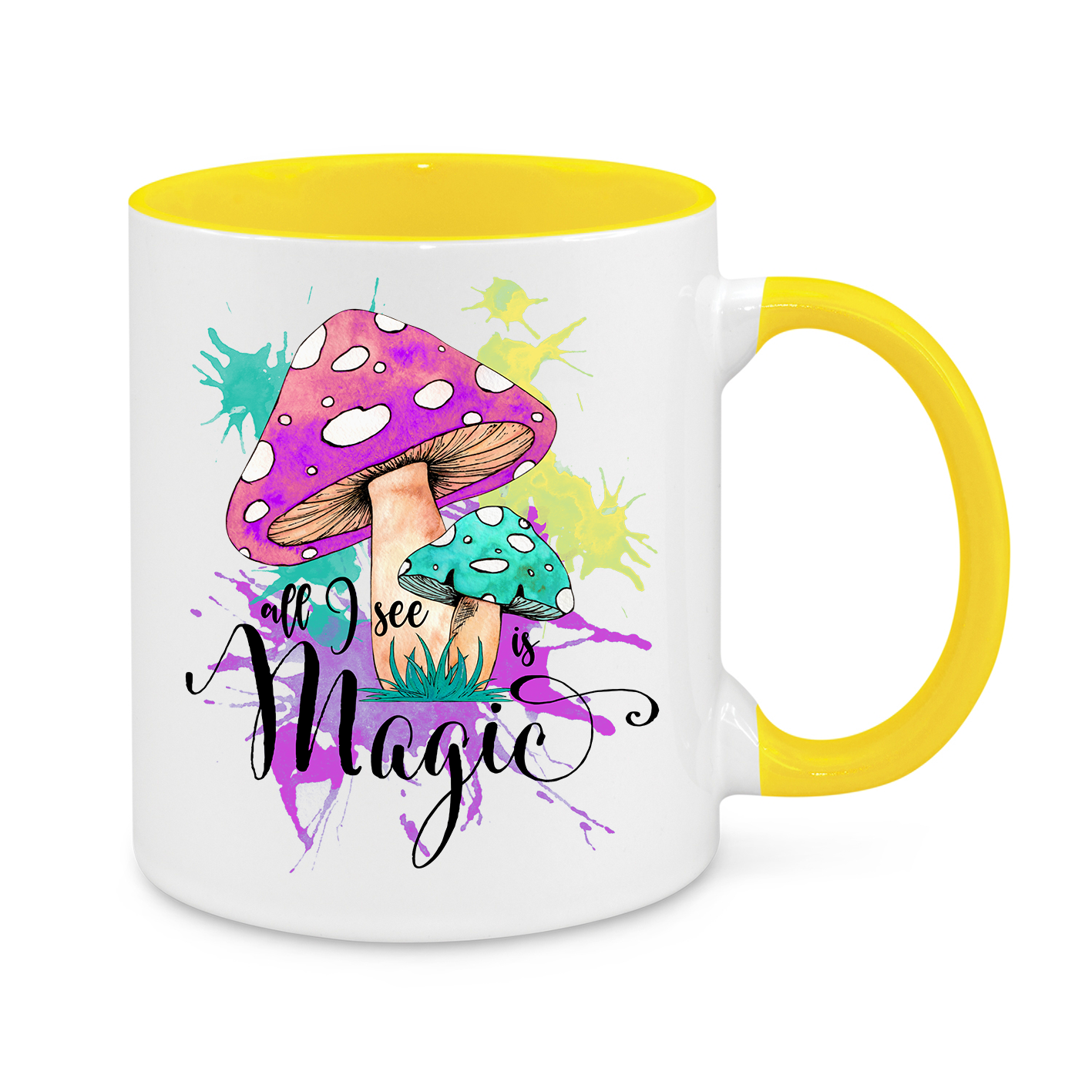 All I See is Magic Mug – Colourful Watercolor Mushroom Coffee Cup for Dreamers & Nature Lovers