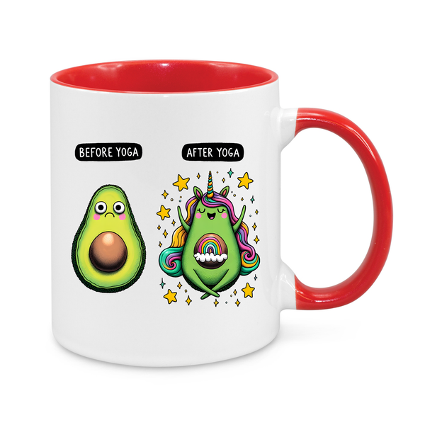 Before & After Yoga Avocado Mug – Funny Yoga Lover Gift with Avocado & Unicorn Design