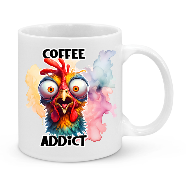 Coffee Addict Mug – Funny 11oz Rooster Coffee Cup – Perfect Gift for Caffeine Lovers & Morning Zombies
