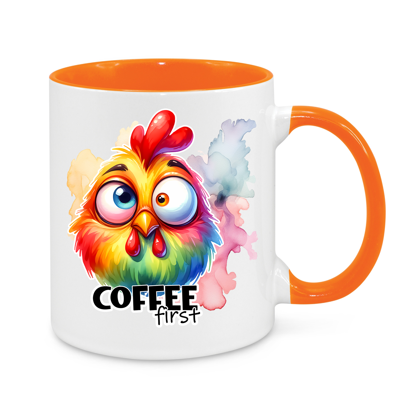 Coffee First Mug – Funny 11oz Rooster Coffee Cup – Perfect Gift for Caffeine Addicts & Morning Zombies
