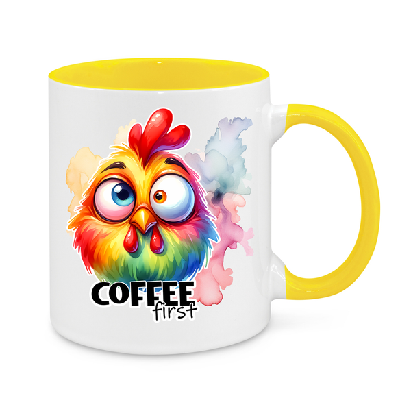 Coffee First Mug – Funny 11oz Rooster Coffee Cup – Perfect Gift for Caffeine Addicts & Morning Zombies