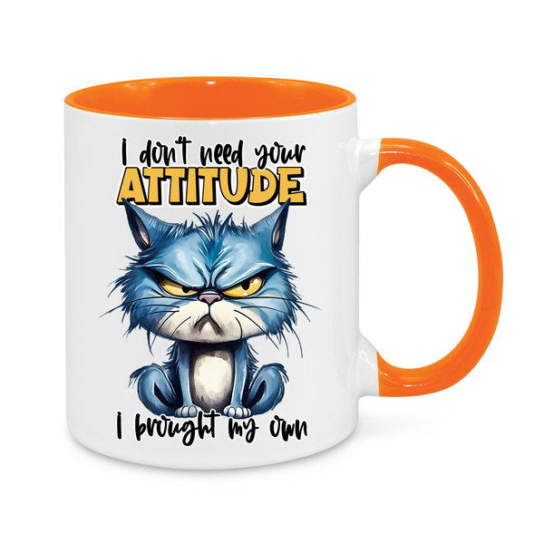 Grumpy Cat Mug – "I Don’t Need Your Attitude, I Brought My Own" – Funny 11oz Coffee Cup – Perfect Gift for Cat Lovers & Sarcasm Fans