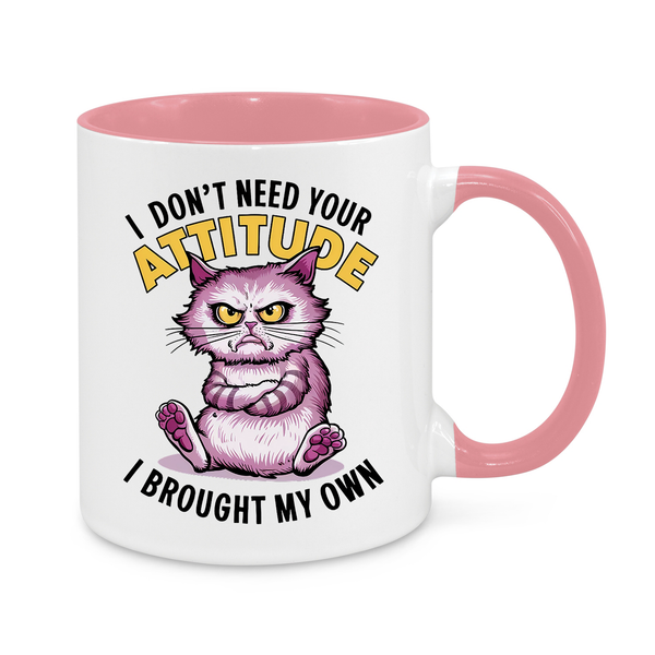 Sassy Cat Mug – "I Don’t Need Your Attitude, I Brought My Own" – Funny 11oz Coffee Cup – Perfect Gift for Cat Lovers & Sarcasm Fans