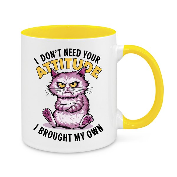 Sassy Cat Mug – "I Don’t Need Your Attitude, I Brought My Own" – Funny 11oz Coffee Cup – Perfect Gift for Cat Lovers & Sarcasm Fans