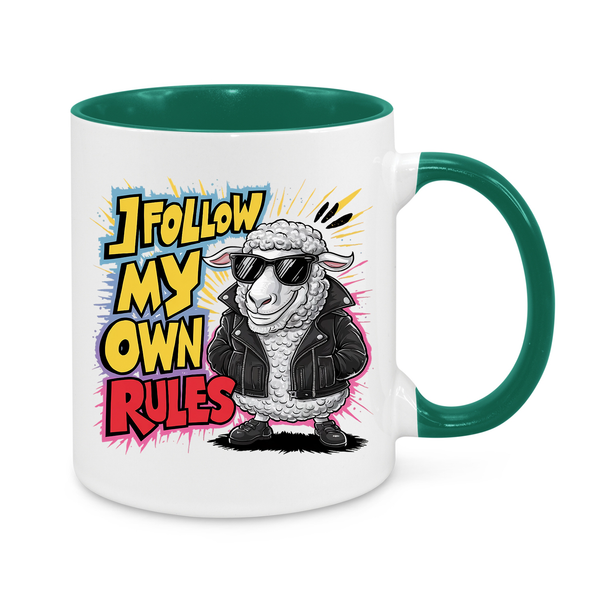 😎 Rebel Sheep Mug – "I Follow My Own Rules" – Cool 11oz Coffee Cup – Funny Gift for Independent Thinkers & Rule Breakers 🐑🔥
