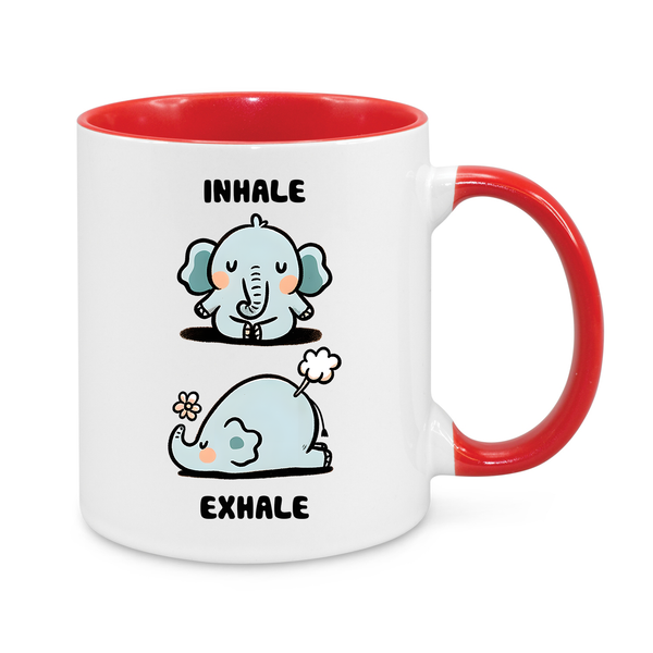 Funny Elephant Yoga Mug – "Inhale, Exhale" – 11oz Cute Meditation Coffee Cup