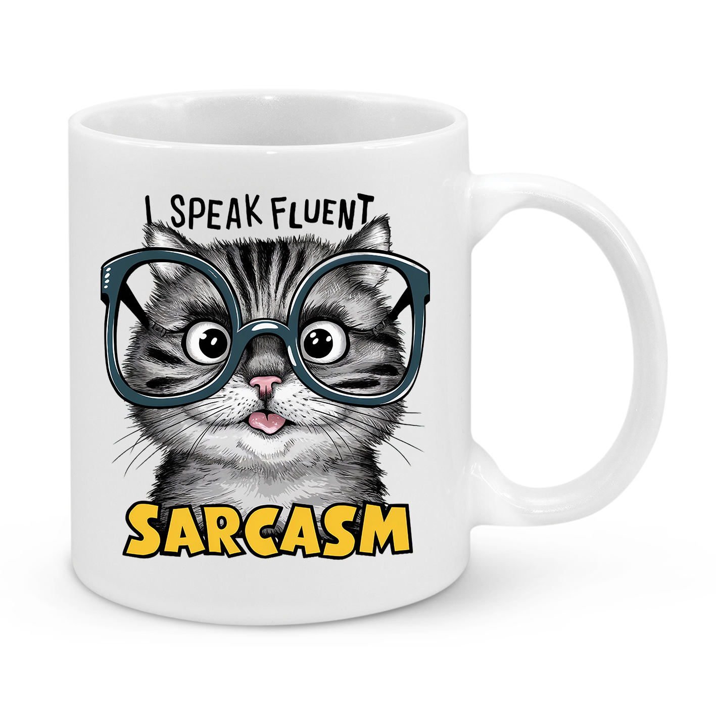 I Speak Fluent Sarcasm – Funny Cat Coffee Mug for Wit & Humor Lovers