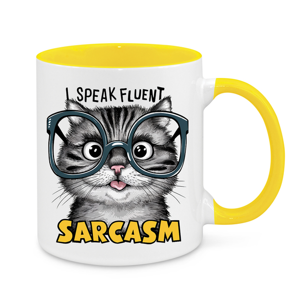 I Speak Fluent Sarcasm – Funny Cat Coffee Mug for Wit & Humor Lovers
