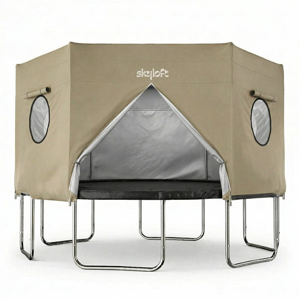 Skyloft Trampoline Tent Cover with Basketball Hoop, Ball & Pump – Fits 12FT & 14FT Trampolines