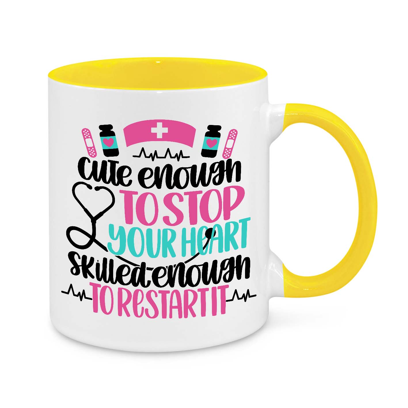 Funny Nurse Mug - 11oz Personalised Coffee Cup - Cute Enough to Stop Your Heart Skilled Enough to Restart It - Novelty Nurse Appreciation Gift - Healthcare Worker Mug