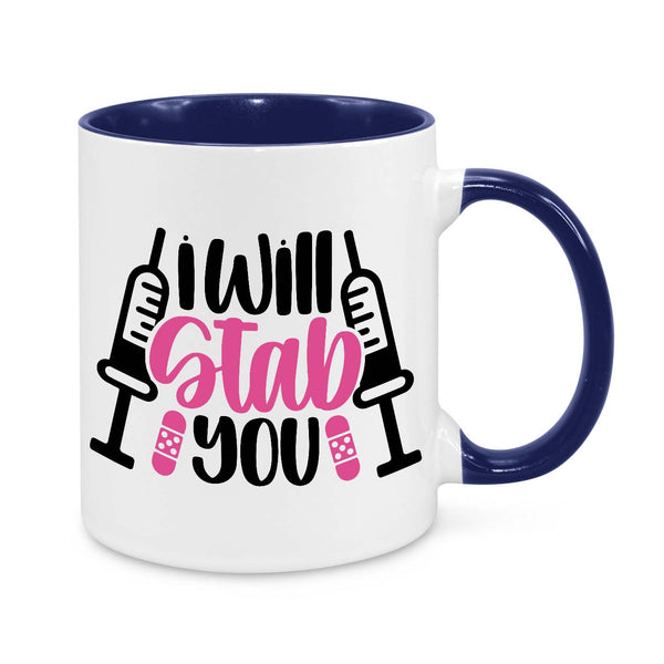 Funny Nurse Mug - 11oz Personalised Coffee Cup - I Will Stab You - Humorous Nurse Gift - Syringe Nurse Appreciation Mug - Novelty Healthcare Worker Gift