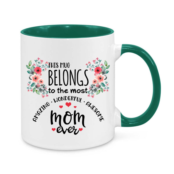 This Mug Belongs to the Most Amazing Mum Ever – Floral Coffee Cup Gift for Mum