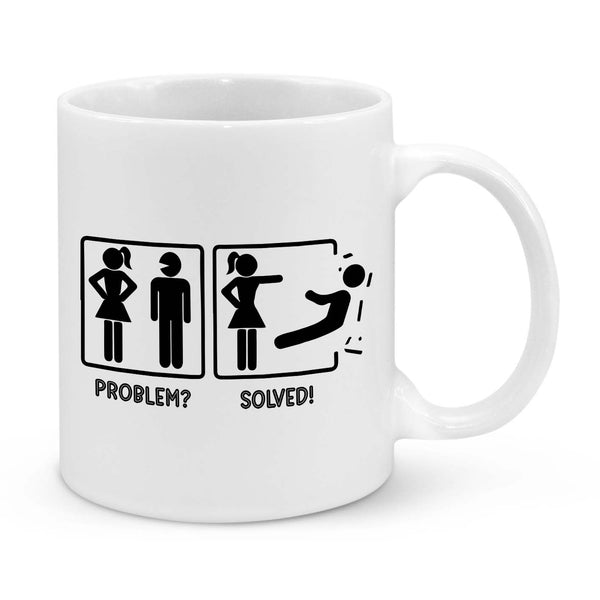 Funny Relationship Mug – Problem Solved Coffee Cup for Women & Couples